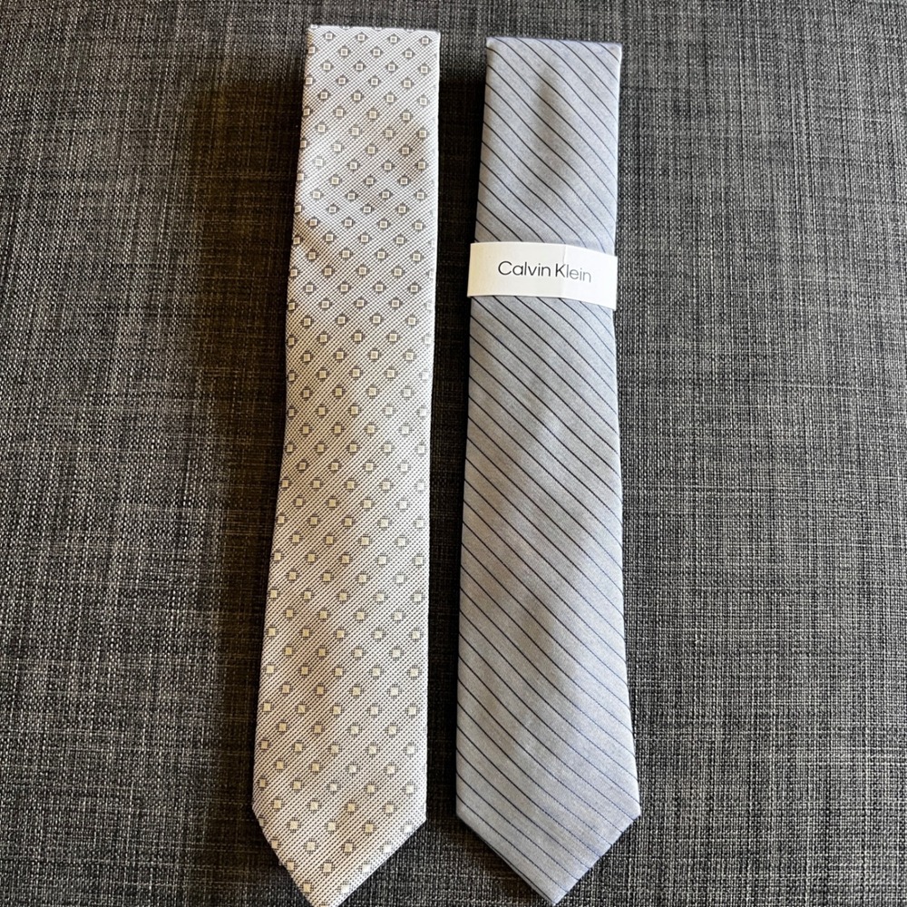 Calvin Klein Striped Gray Tie Geometric Patterned Silver Lot of 2 NWT 0328